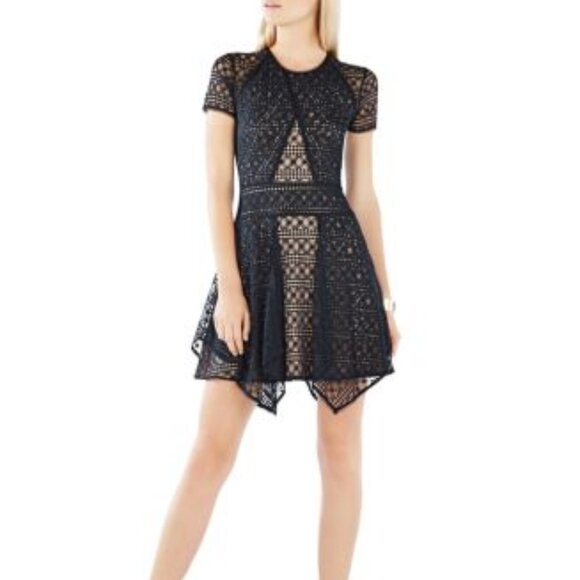 NWTS BCBGMaxazria Ailleen Dress Black Lace Short Sleeve Size XS - Picture 1 of 6
